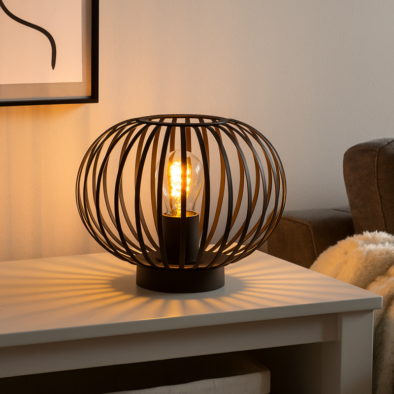 Candeeiro de mesa preto industrial, Lieve, com interruptor