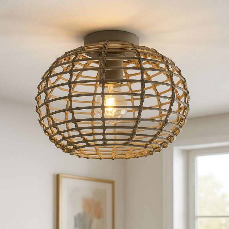 Candeeiro de teto de rattan cinzento, Roza Candeeiro de teto de rattan cinzento, Roza