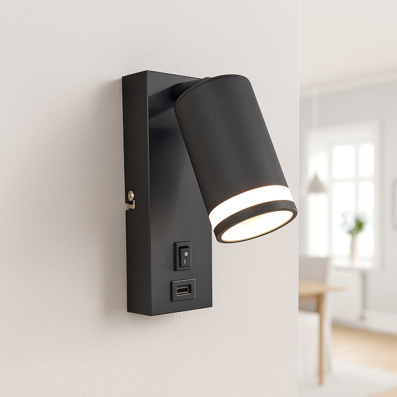 Foco de parede preto moderno, Tara, com interruptor