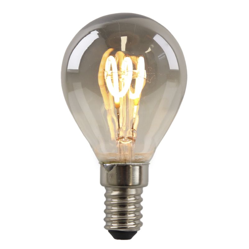 Lâmpada de filamento LED E14 Olucia dimerizável Tuelo, cinza, P45, 4W, 2200K Lâmpada de filamento LED E14 Olucia dimerizável Tuelo, cinza, P45, 4W, 2200K
