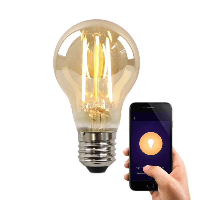 Lâmpada LED inteligente E27 Olucia Yona, âmbar, A60, 5W, dimerizável a quente