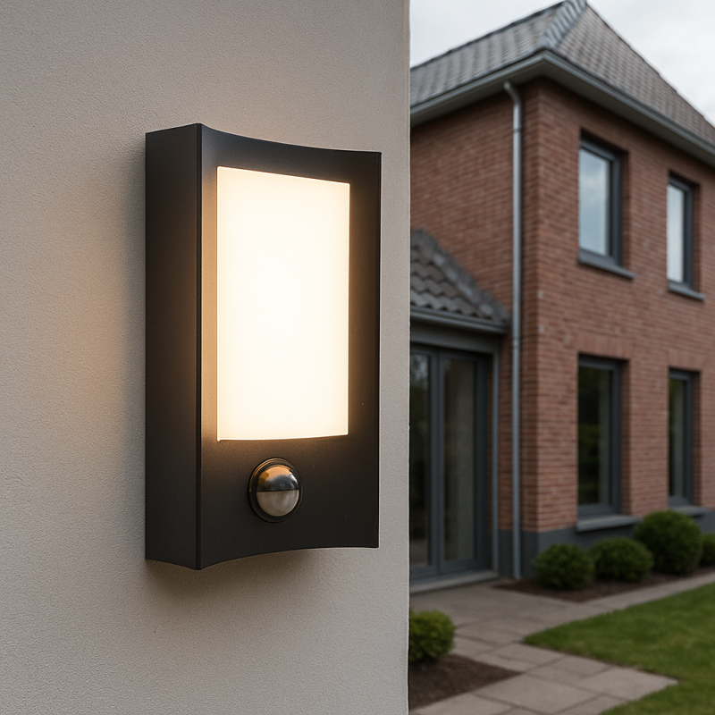 Candeeiro de parede exterior com sensor de movimento preto moderno, Loris, 6W, LED 3000K, IP44
