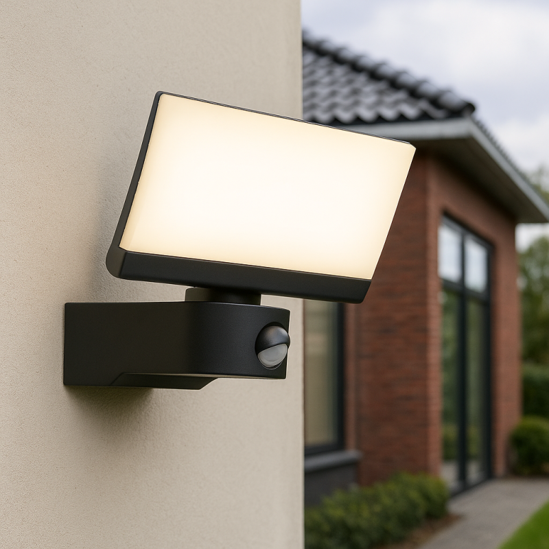 Candeeiro de parede exterior com sensor de movimento preto moderno, Leonie, 24W, LED 3000K, IP54