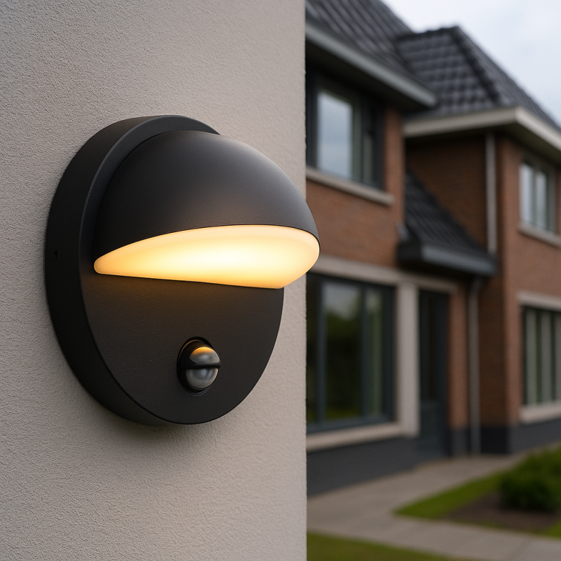 Candeeiro de parede exterior com sensor de movimento preto moderno, Shelby, 7W, LED 3000K, IP44