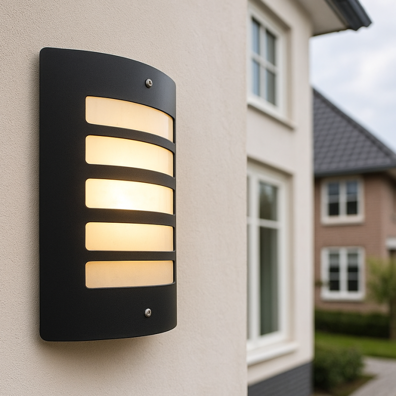 Candeeiro de parede exterior com sensor crepuscular preto moderno, Manuel, IP44