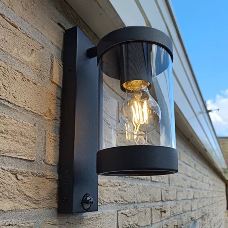 Candeeiro de parede exterior com sensor de movimento preto moderno, Musa, IP44