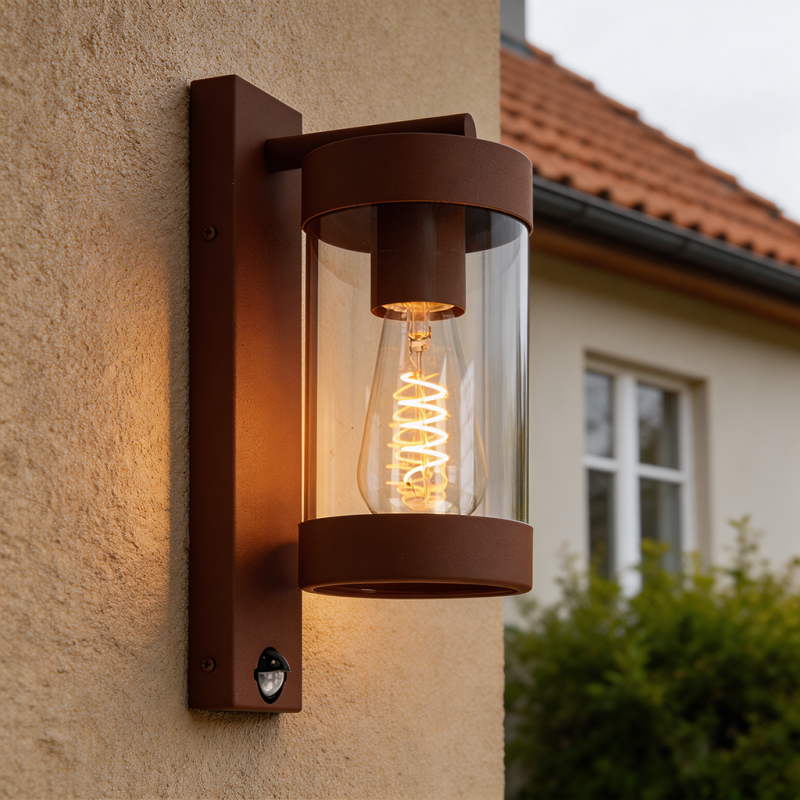 Candeeiro de parede exterior com sensor de movimento cor de ferrugem moderno, Musa, IP44