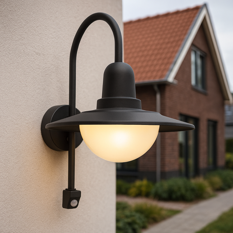 Candeeiro de parede exterior com sensor de movimento preto clássico, Rolin, IP54
