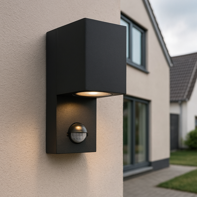 Candeeiro de parede exterior com sensor de movimento preto moderno, Corella, IP54