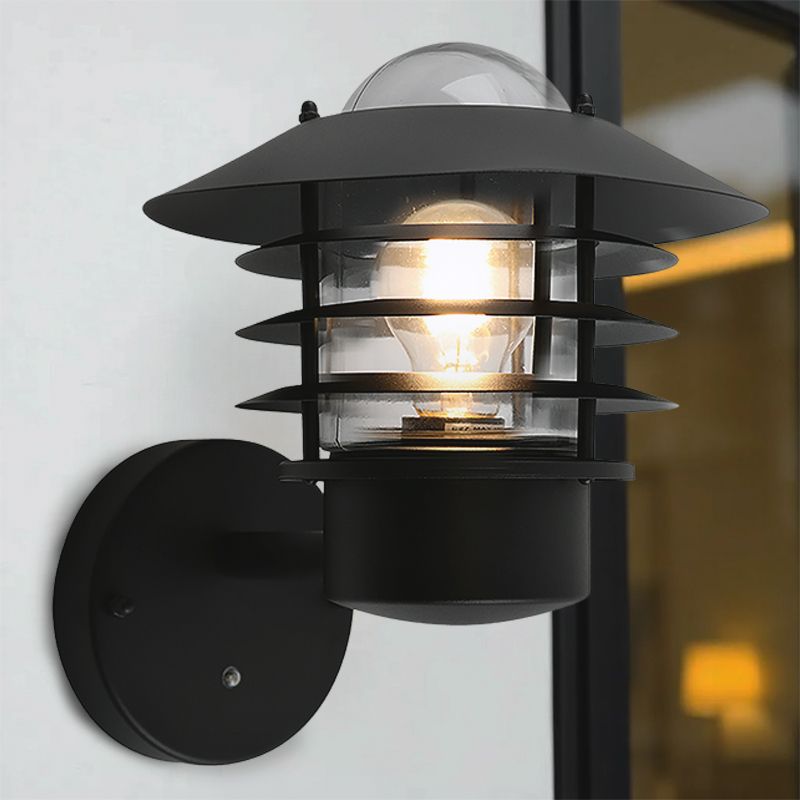 Candeeiro de parede exterior com sensor crepuscular preto de aço inoxidável, Felice, IP44