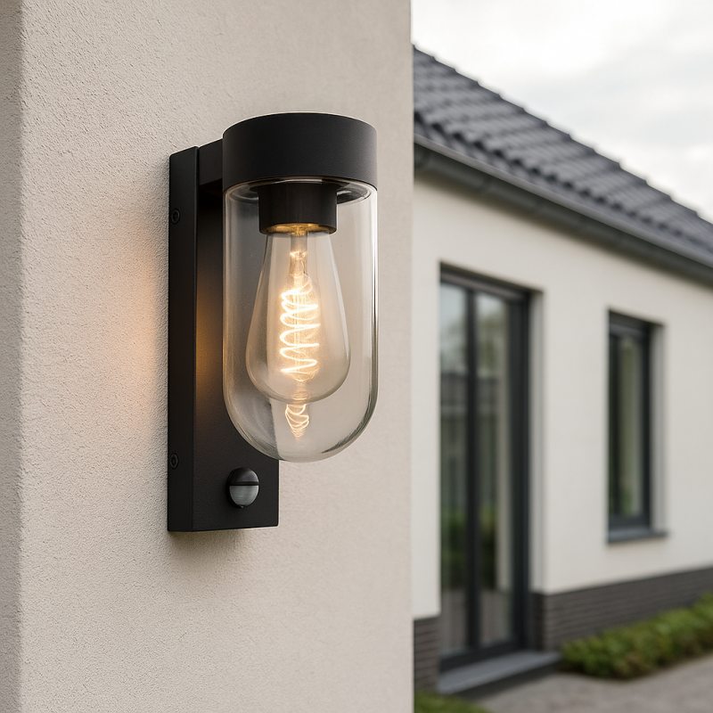 Candeeiro de parede exterior com sensor de movimento preto de alumínio, Bella, IP44