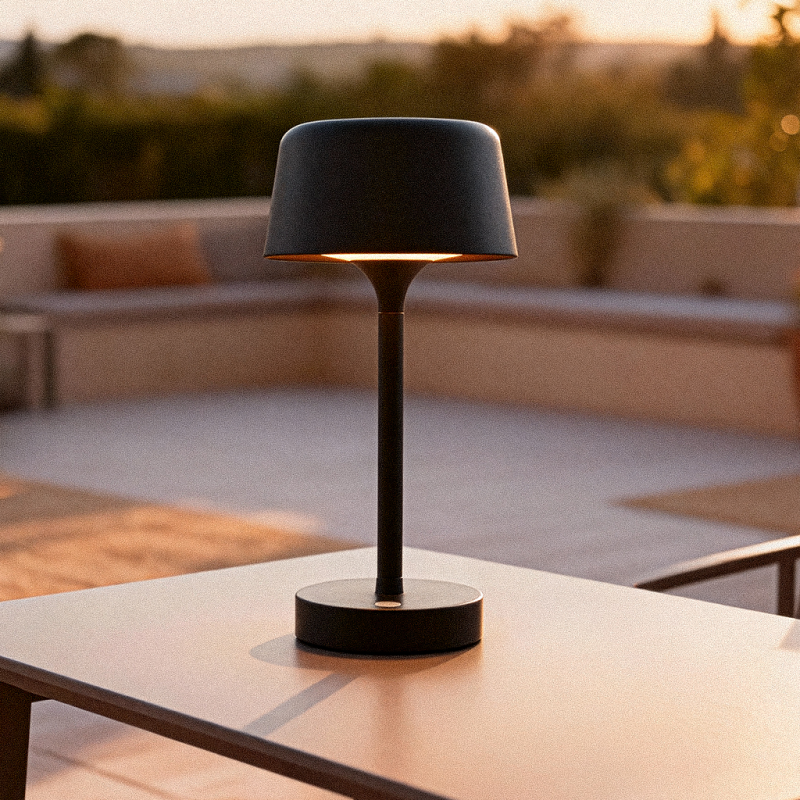 Candeeiro de mesa exterior preto moderno, Emily, 3W, LED 3000K, IP44, regulável em 3 níveis