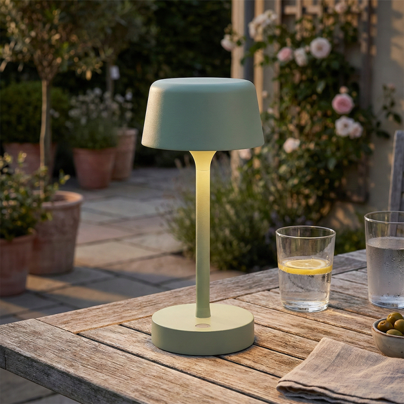 Candeeiro de mesa exterior verde moderno, Emily, 3W, LED 3000K, IP44, regulável em 3 níveis