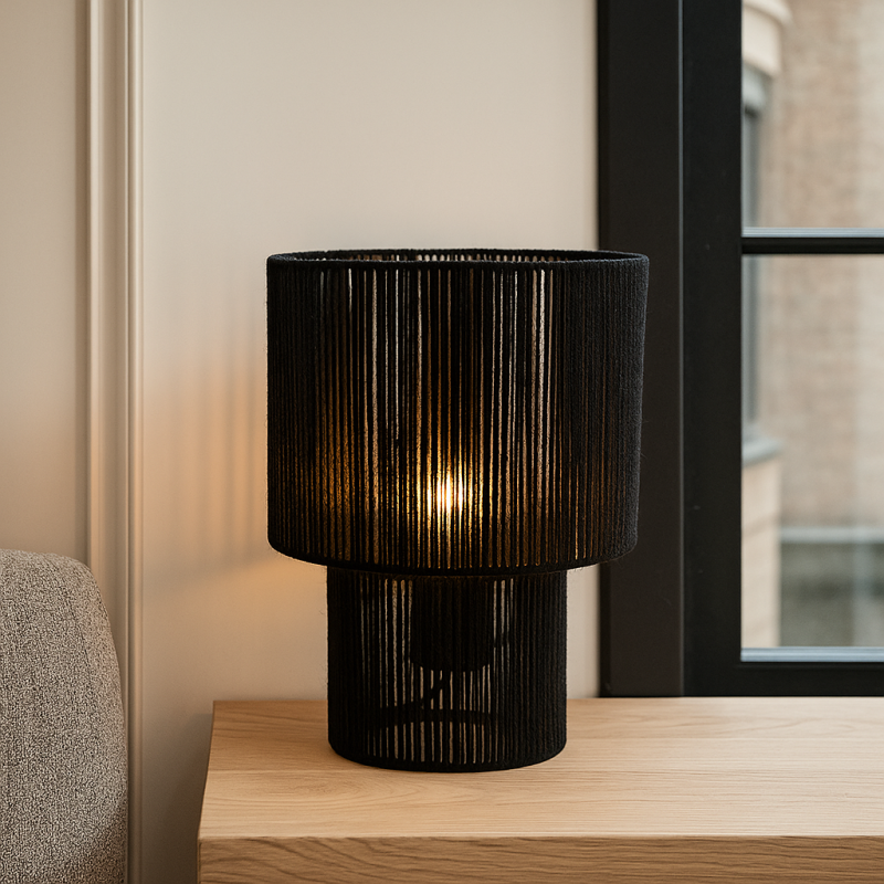 Candeeiro de mesa preto rústico, Sanny, com interruptor