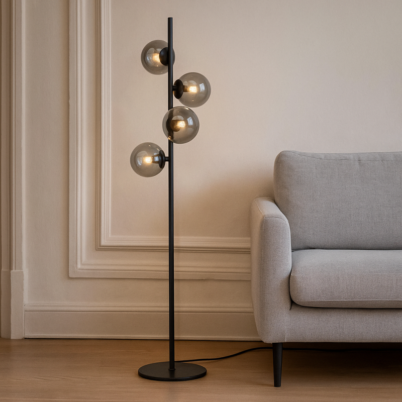 Candeeiro de pé cinzento design, Remo, com interruptor