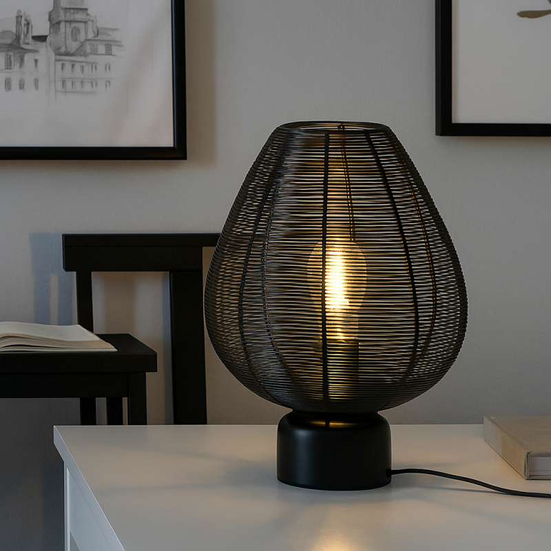 Candeeiro de mesa preto moderno, Lesly, com interruptor