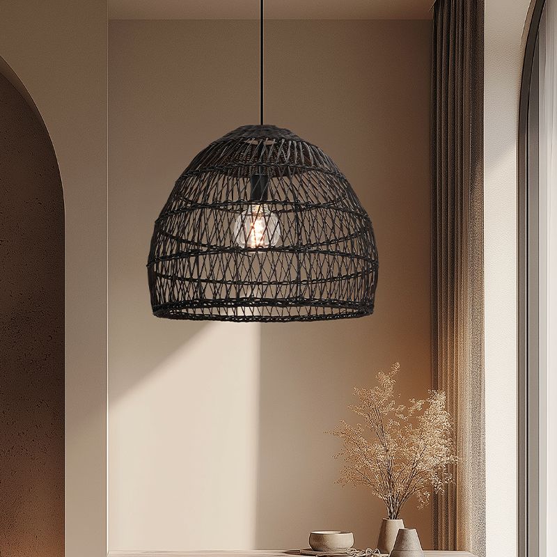 Candeeiro suspenso de rattan preto, Rosa