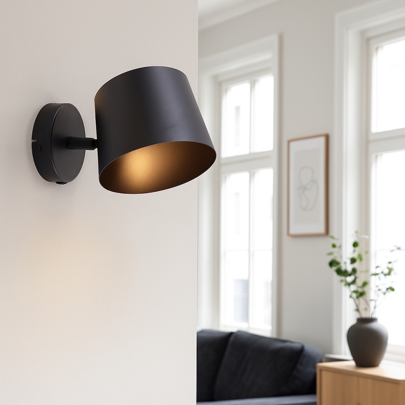 Foco de parede preto moderno, Rinke, com interruptor