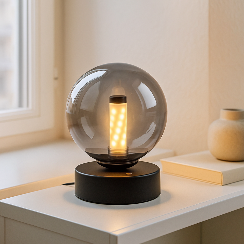 Candeeiro de mesa recarregável preto moderno, Theo, 2W, LED 3000K, IP44, regulável em 3 níveis