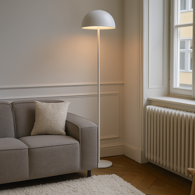 Candeeiro de pé branco retrô, Douwe, 4W, LED dim to warm, com dimmer tátil