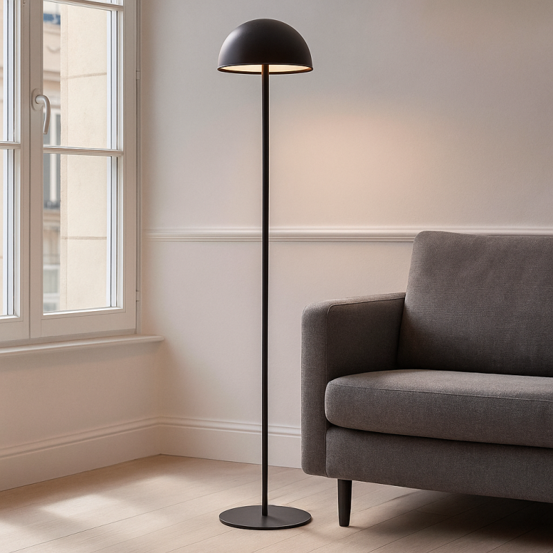 Candeeiro de pé preto retrô, Douwe, 4W, LED dim to warm, com dimmer tátil