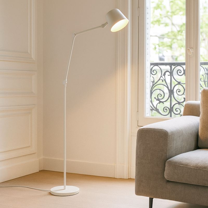 Candeeiro de pé branco moderno, Rinke, com interruptor