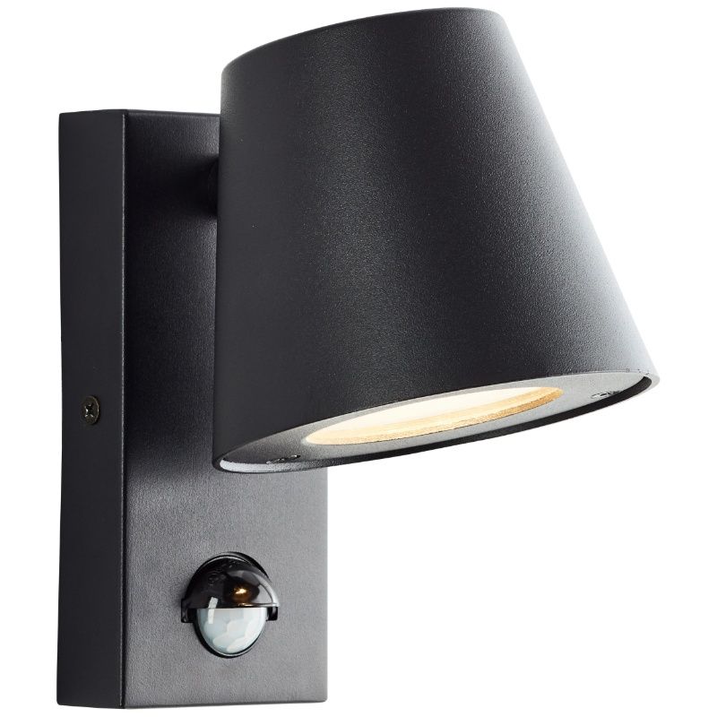Candeeiro de parede exterior com sensor de movimento preto de metal, Wies, IP44