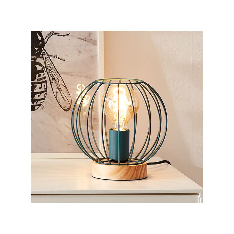 Candeeiro de mesa azul industrial, Donato, com interruptor