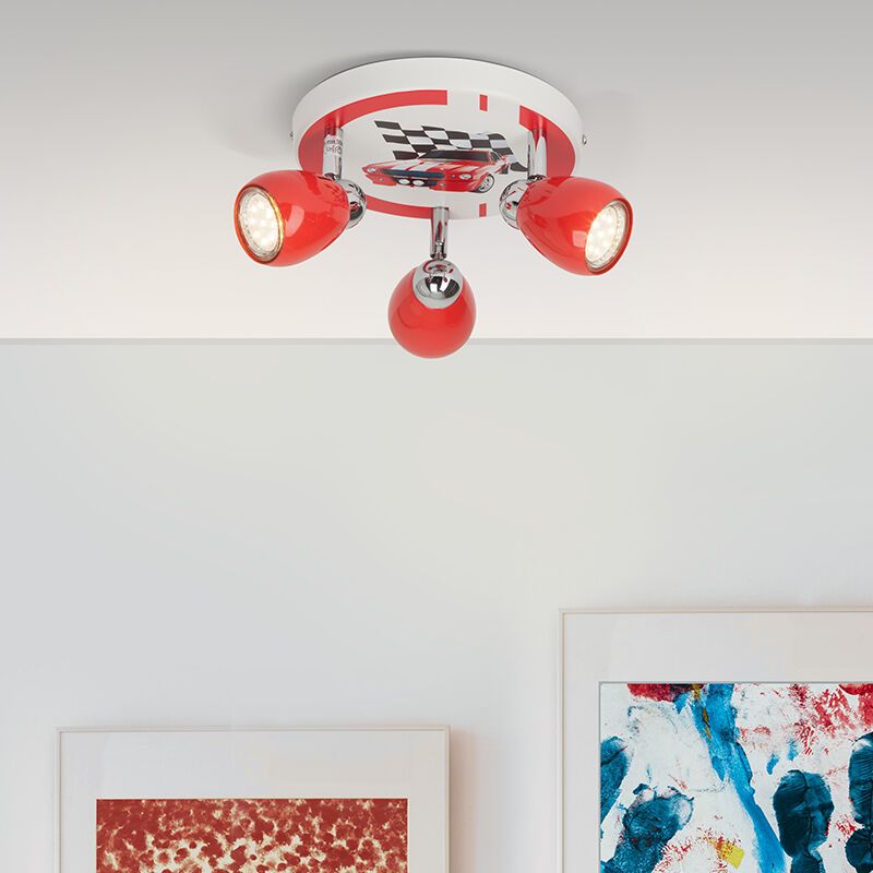 Foco de teto quarto infantil vermelho de metal, Vidal Foco de teto quarto infantil vermelho de metal, Vidal