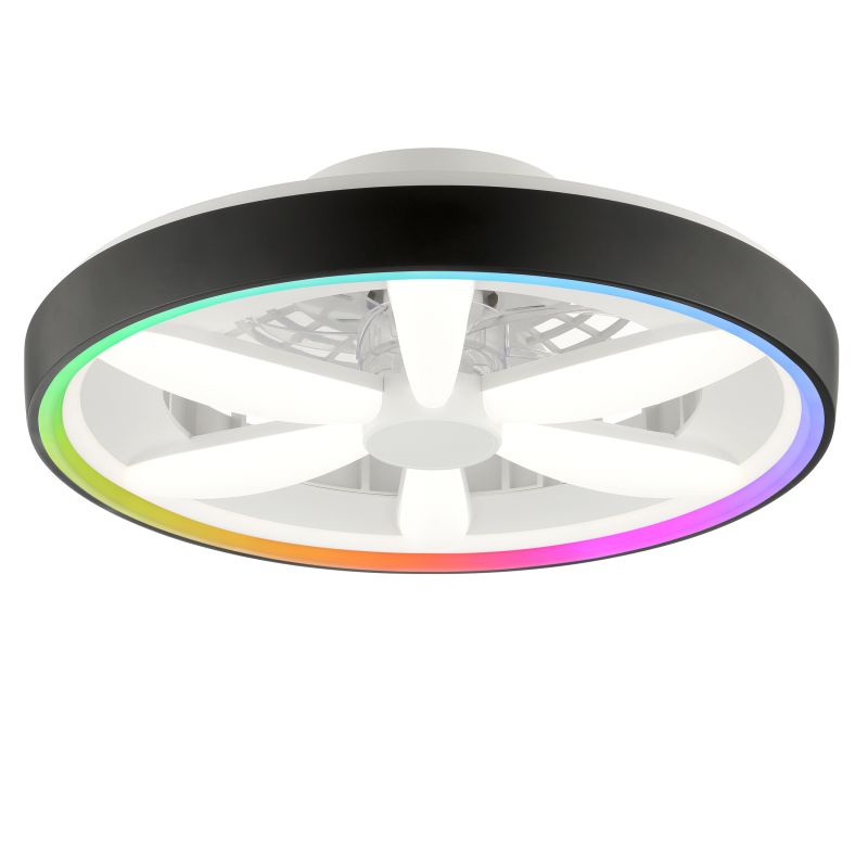 Ventoinha de teto preta de plástico, Roos, 48W, LED RGBW, com comando à distância Ventoinha de teto preta de plástico, Roos, 48W, LED RGBW, com comando à distância