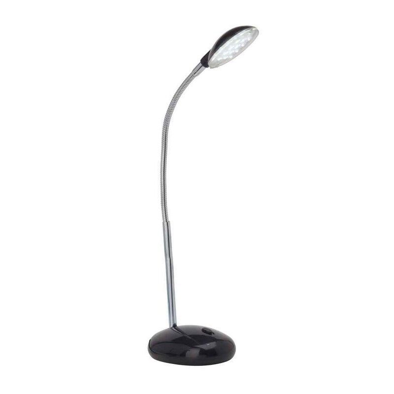 Candeeiro de secretaria preto de plástico, Marenthe, 2W, LED 6000K, com interruptor