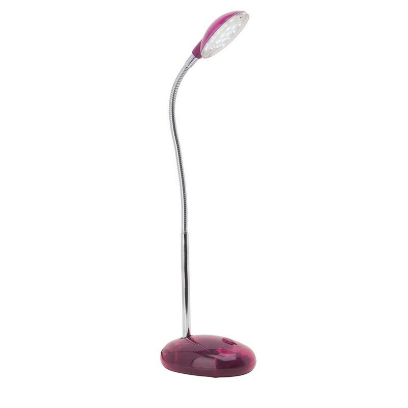 Candeeiro de secretaria rosa de plástico, Marenthe, 2W, LED 6000K, com interruptor