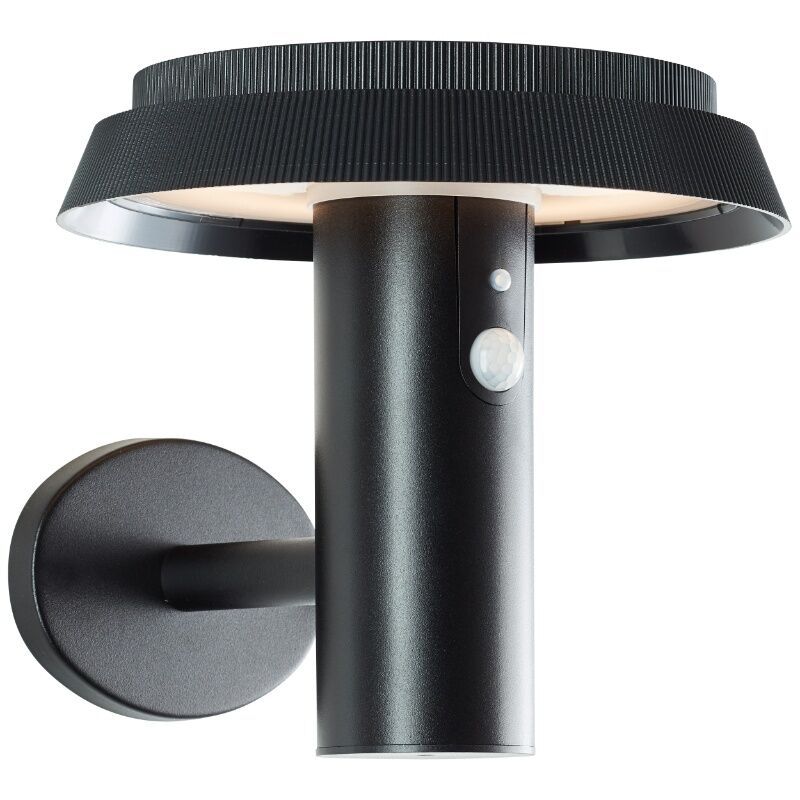 Candeeiro de parede exterior solar preto de metal, Ridvan, 4W, LED 3000K, IP44 Candeeiro de parede exterior solar preto de metal, Ridvan, 4W, LED 3000K, IP44