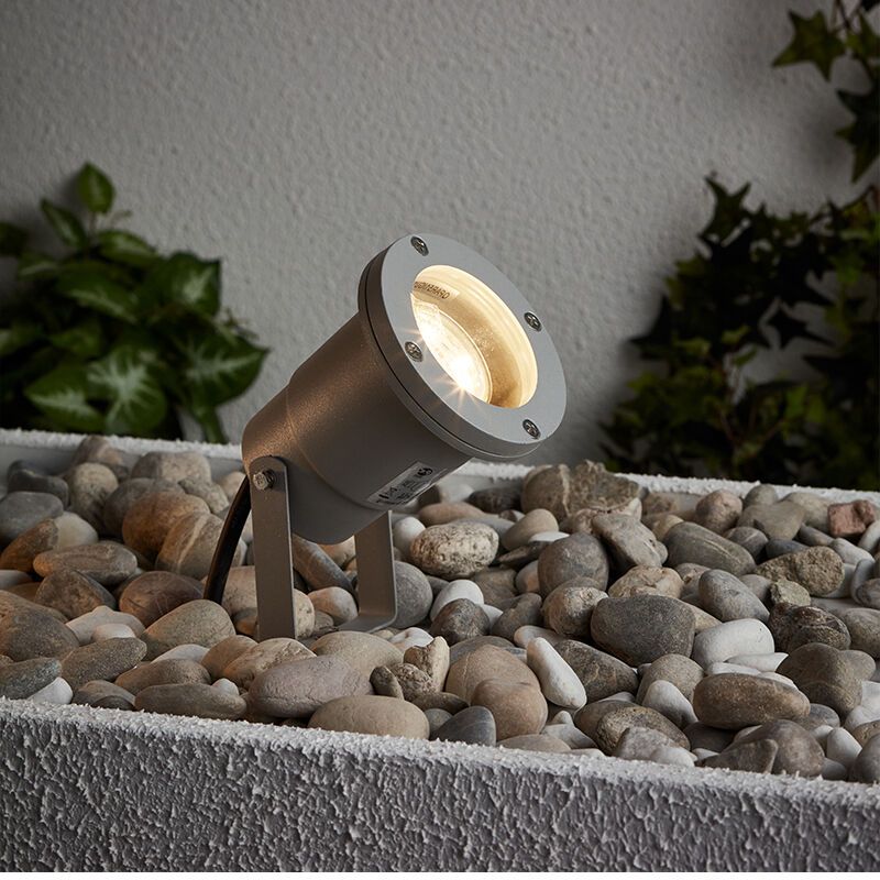 Foco com estaca cinzento de vidro, Shanna, 3W, LED 3000K, IP44 Foco com estaca cinzento de vidro, Shanna, 3W, LED 3000K, IP44