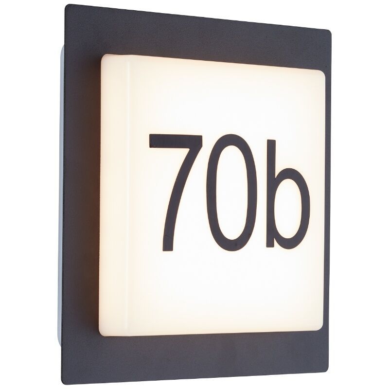 Número de casa iluminado preto de alumínio, Nurcan, 9W, LED 3000K, IP44