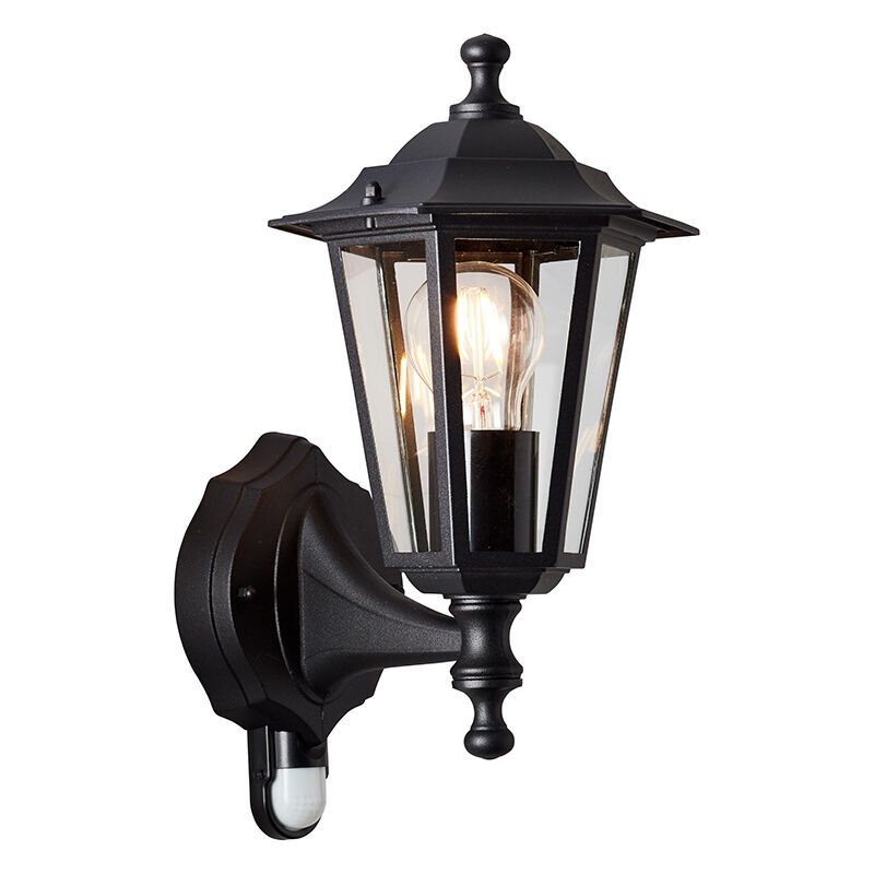 Candeeiro de parede exterior com sensor de movimento preto clássico, Rayn, IP44