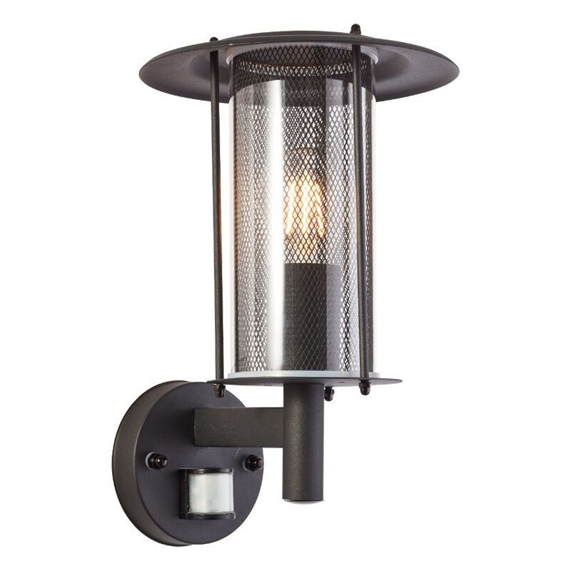 Candeeiro de parede exterior com sensor de movimento preto rústico, Gezina, IP44