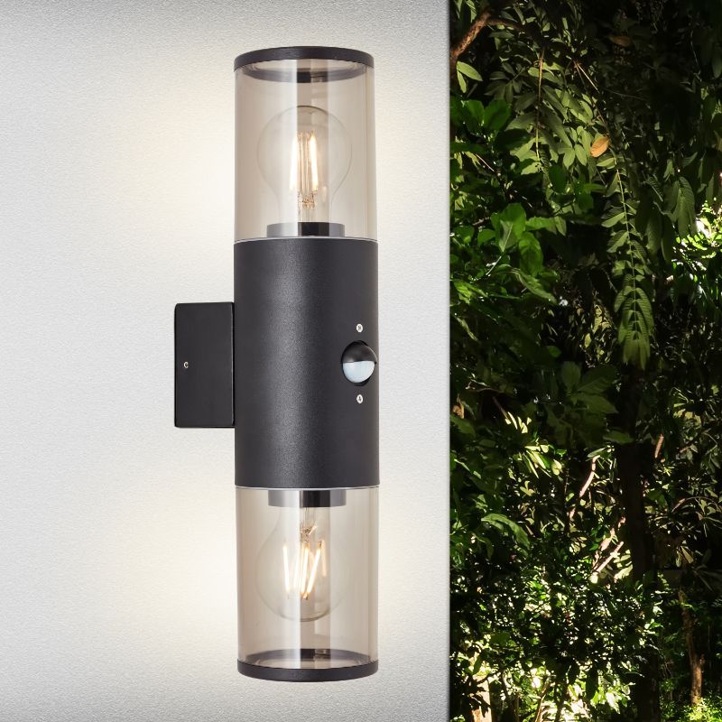 Candeeiro de parede exterior com sensor de movimento preto moderno, Sherwin, IP44