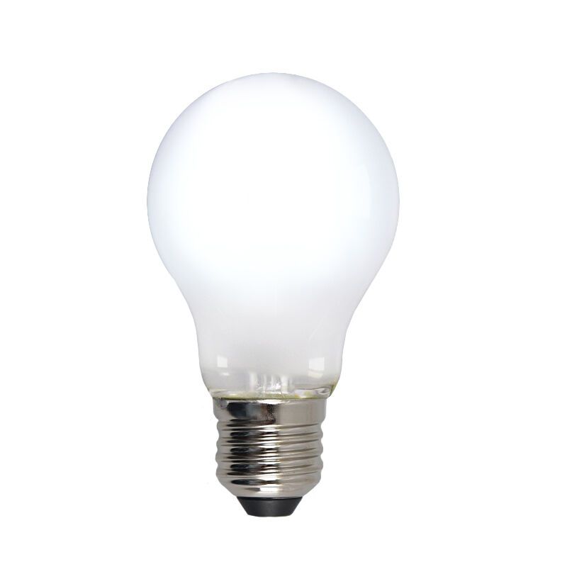 Lâmpada LED E27 Olucia dimerizável, A60, 5W, vidro branco, 6500k