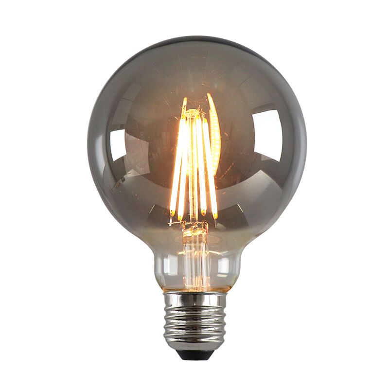 Lâmpada LED E27 Olucia dimerizável, G95, 5W, vidro fumê, 2200k