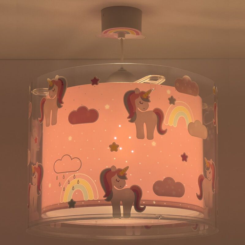 Candeeiro suspenso quarto infantil de plástico rosa, Unicorn