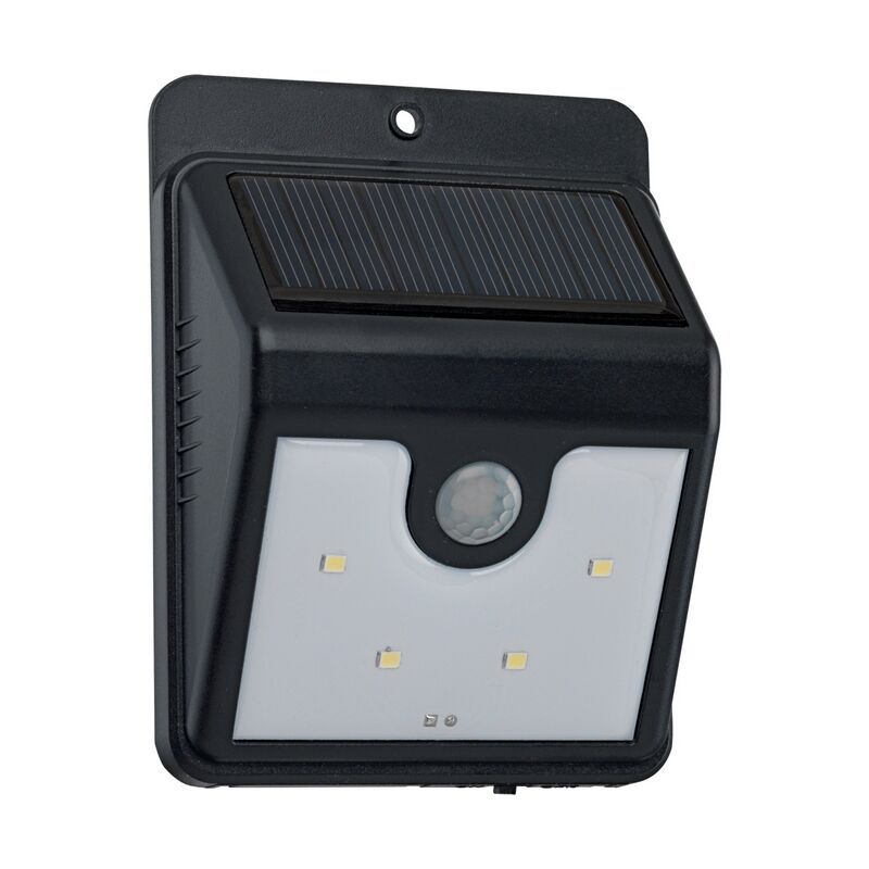 Candeeiro de parede exterior solar preto de plástico, Zora, 1W, LED 6000K, IP44 Candeeiro de parede exterior solar preto de plástico, Zora, 1W, LED 6000K, IP44