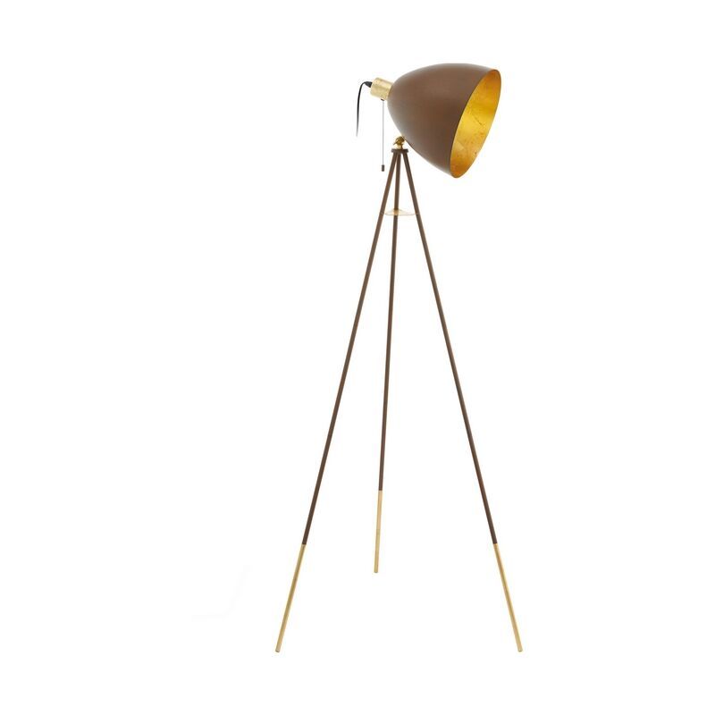 Candeeiro de pé tripé dourado de aço, Maick, com interruptor de cordão Candeeiro de pé tripé dourado de aço, Maick, com interruptor de cordão