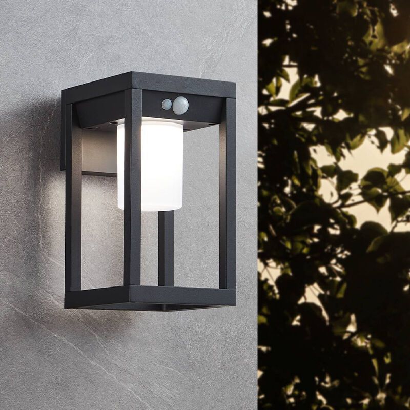 Candeeiro de parede exterior solar preto de alumínio, Kwame, 3,7W, LED 4000K, IP44