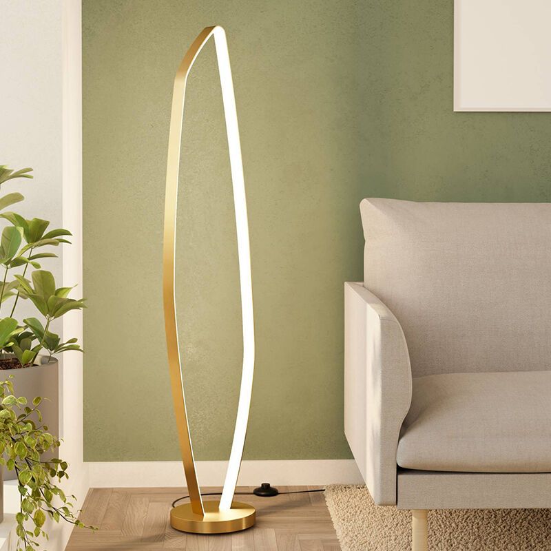Candeeiro de pé dourado de alumínio, Samson, 25,2W, LED 3000K, com interruptor Candeeiro de pé dourado de alumínio, Samson, 25,2W, LED 3000K, com interruptor