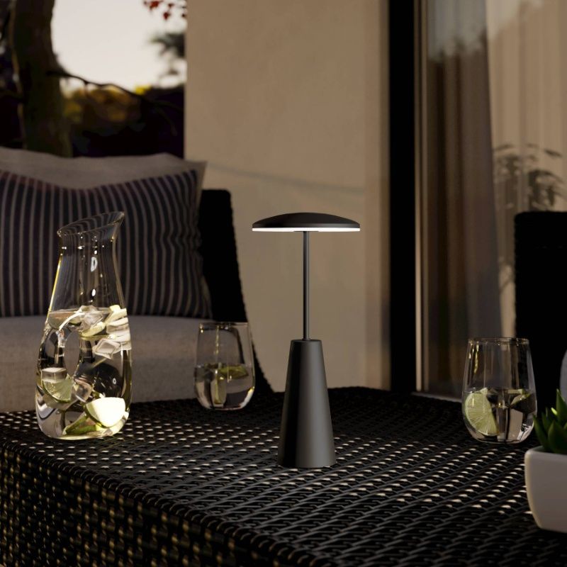 Candeeiro de mesa preto de aço, Ishika, 2,8W, LED white switch, IP54, com dimmer tátil