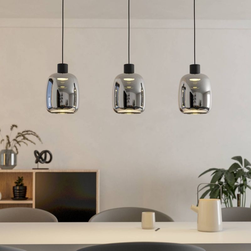 Candeeiro suspenso inteligente preto de vidro, Tamika, 3,7W, LED RGBW