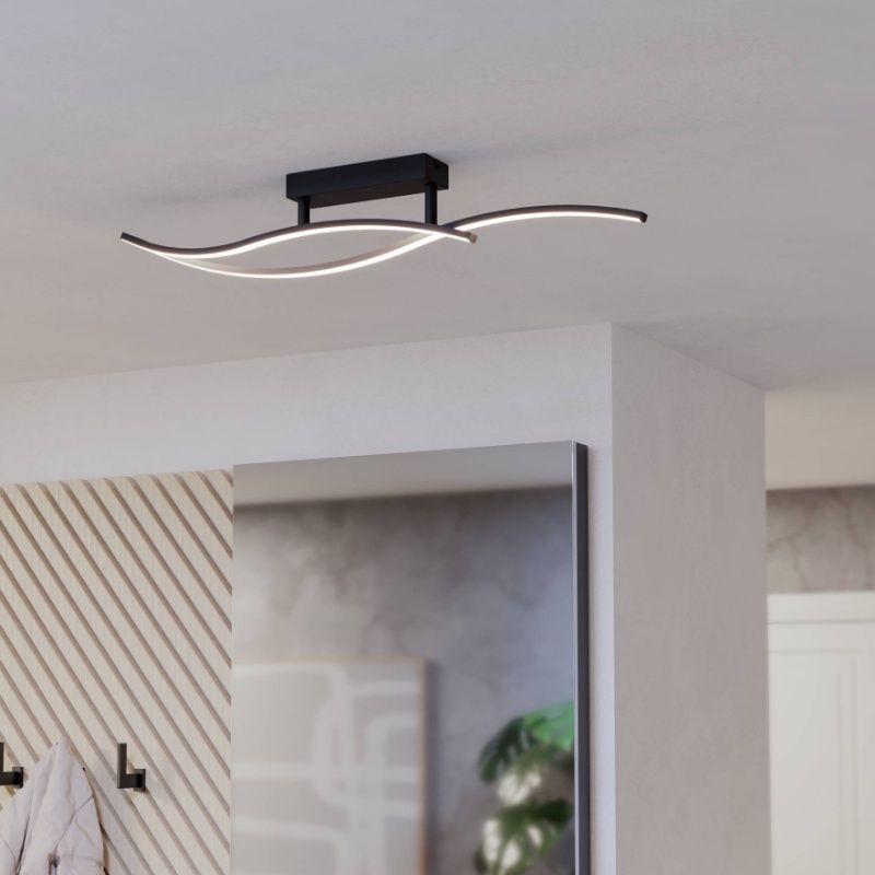 Candeeiro de teto preto de aço, Tevin, 12W, LED 4000K Candeeiro de teto preto de aço, Tevin, 12W, LED 4000K