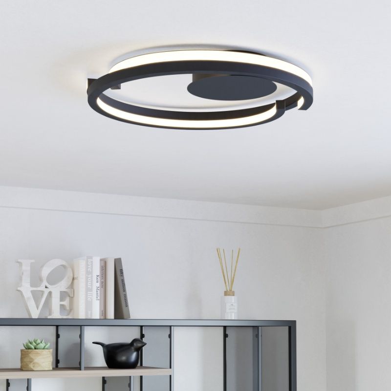 Plafon preto de plástico, Madhvi, 20W, LED ajustável de branco quente a branco frio, com comando à distância