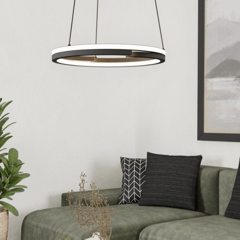 Candeeiro suspenso preto de plástico, Madhvi, 20W, LED ajustável de branco quente a branco frio, com comando à distância